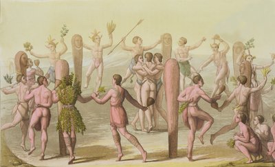 Indigenous Natives Doing a Ceremonial Dance by John White